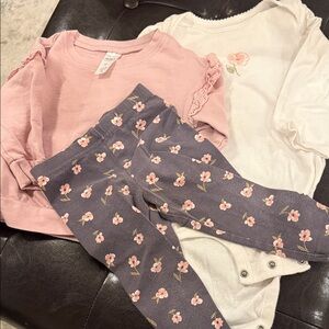 Floral Kids Matching Set - Pink, White, and Gray